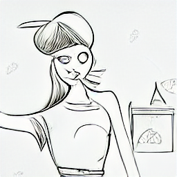 "Haushaltshilfe/Putzfrau: A cleaning lady in a modern home, showcasing her cleaning tools and equipment. Sketch-style illustration representing the profession of a part-time cleaner in Affoltern am Albis."