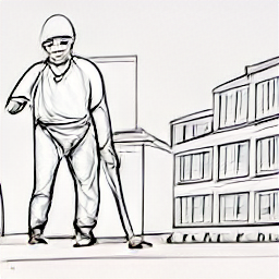 "Addetta/o alle pulizie a Basilea - Illustrazione in stile schizzo di una persona che lavora come addetta alle pulizie in un edificio moderno, con attrezzi per la pulizia. Lavoro pulizie Basilea, offerta lavoro pulizie."