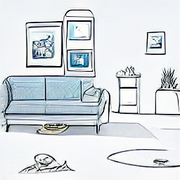 "Cleaner in a modern home, cleaning a living room with supplies. Illustration in a sketch style, depicting a modern cleaning job in Langnau am Albis, Switzerland. Part-time cleaning job, flexible hours."