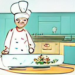 "A sketch-style illustration depicting a chef preparing a healthy meal in a modern kitchen. The chef is friendly and approachable, potentially interacting with children, highlighting the role of a part-time kitchen assistant preparing meals for children in a school or daycare setting."