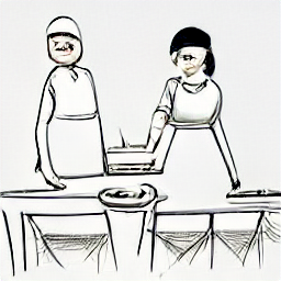 "A sketch-style illustration of a woman working in a modern restaurant kitchen, showcasing the combined roles of a cleaning lady and kitchen helper. Ideal for a job posting seeking a reliable and experienced person for cleaning and food service in a restaurant setting."