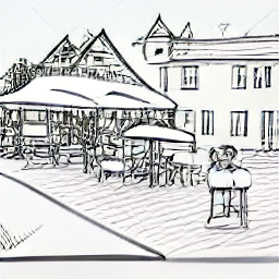 "Restaurant manager in Avegno, Switzerland. Sketch style illustration showcasing a modern restaurant manager welcoming guests in a charming restaurant setting. The image features a scenic outdoor terrace, a playground, and a rustic interior, highlighting the opportunity to manage a restaurant in a beautiful location."
