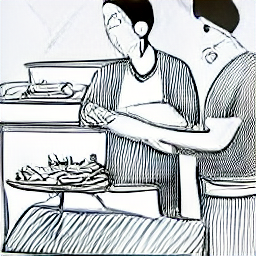 "Waiter in a modern Ascona restaurant, sketch style illustration. Find part-time waiter jobs in Ascona, Switzerland, with German language skills. Restaurant service, hospitality, and tourism career."