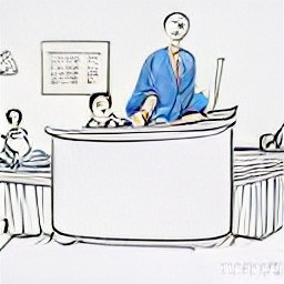 ** "Hotel receptionist at work, sketch style illustration. A friendly receptionist welcomes a guest at a modern hotel reception desk, showcasing the role of a hotel receptionist in a professional and welcoming environment. Hotel, receptionist, job, hospitality, tourism, travel, customer service."