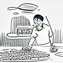 "Pizzaiolo at work in a modern kitchen, tossing pizza dough. Sketch style illustration representing the profession of pizza maker, showcasing a busy yet professional environment. Pizza chef, pizza maker, pizzaiolo, job opportunity."