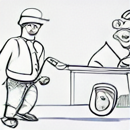 "Pizzaiolo e pizza delivery: Lavoro part-time e full-time in pizzeria. Immagine di un pizzaiolo che prepara la pizza e di un fattorino che consegna pizze con uno scooter, in stile sketch."