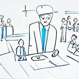 Sketch illustration: Project Manager overseeing a modern electrical grid project, showcasing teamwork and technological advancements. Ideal for job postings related to electrical engineering and project management.