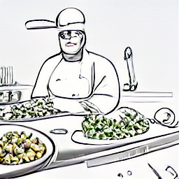 "Chef preparing a Mediterranean dish in a modern kitchen. Sketch-style illustration depicting a cook's passion for culinary arts and expertise in creating delicious Mediterranean food. Ideal for restaurant, catering, or culinary job postings."