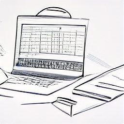 A sketch depicting a modern fiduciary advisor working at a desk, analyzing financial data on a laptop. Illustrates a professional working in finance, accounting, and tax consulting.