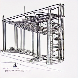 Sketch illustration of a project manager working on a modern structural steel construction project. Blueprints, laptop, and construction site visible. Illustrates a career in structural steel project management.