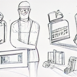 A sketch-style illustration depicting a production maintenance technician in a modern Lausanne factory, showcasing tools and machinery. Ideal for job postings seeking skilled maintenance professionals.