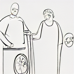 ** "Sketch illustration of a caregiver providing support to two individuals with Duchenne muscular dystrophy, showcasing tasks like personal care, household chores, and mobility assistance in a modern setting. Emphasizing a supportive and caring atmosphere, representing the role of a personal assistant for individuals with disabilities."