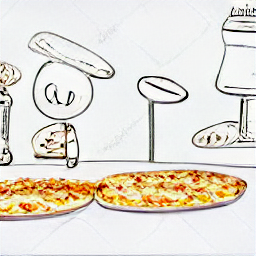 Sketch of a pizza chef in a modern Zürich kitchen expertly tossing pizza dough. Job opportunity: pizza chef and cook needed.