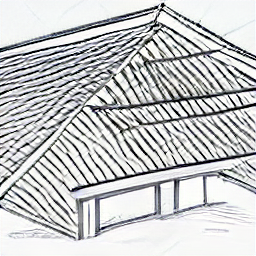 A sketch-style illustration of a carpenter installing a modern roof, showcasing wooden beams, insulation, and roof tiles. The image depicts a skilled professional working on a contemporary building. #carpenter #roofing #construction #woodworking #job