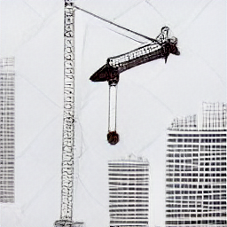 `Gruista esperto manovra una gru a torre in un cantiere edile moderno. Immagine in stile sketch iperrealistico.`