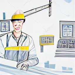 ** "Kranführer at work: Sketch style illustration of a modern construction site featuring a tower crane and its operator (Kranführer) expertly lifting construction materials. Illustrates the role of a skilled Kranführer in the building industry."