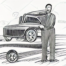 "Auto Mechanic or Automechatronics professional working in a modern workshop. A sketch style illustration showing a mechanic examining a car engine, using diagnostic tools, highlighting the skills needed for the profession, such as maintenance, repairs, and diagnostics."
