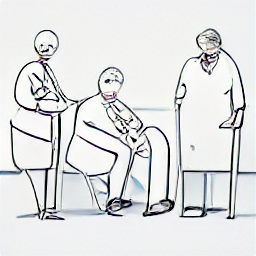 ** "A healthcare worker providing care and assistance to a senior citizen in a modern setting. Illustration in sketch style, showcasing empathy and professionalism in the healthcare industry. Addetto alle cure sociosanitarie, assistenza agli anziani, lavoro sociosanitario."