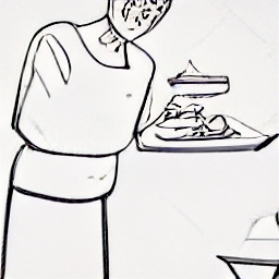 "Illustration of a waitress or chambermaid in a modern restaurant setting, representing a hospitality job. Sketch style drawing depicting a contemporary waitress in a friendly and professional manner, showcasing the role of a chambermaid or waitress in a restaurant or hotel."