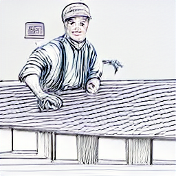 ** "Waterproofer at work, applying bitumen membrane to a building roof. Sketch style illustration showcasing the professional use of a blowtorch and other tools in modern waterproofing."