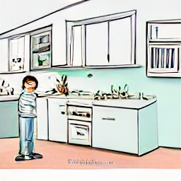 "Electrician connecting kitchen appliances in a modern kitchen. Sketch style illustration highlighting the profession of an electrician and their work in a contemporary kitchen setting."