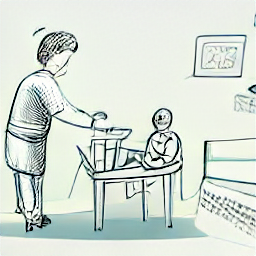 "Accountant working in a daycare, showcasing a sketch-style illustration of a modern accounting professional managing finances for a childcare center. The image represents the job posting for a part-time accountant at Kita Dorfhäsli in Niederhasli, Switzerland."