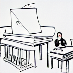 "Sketch illustration of a piano teacher giving a lesson, showcasing modern piano teaching. Find a piano teacher today and learn to play this beautiful instrument. Piano lessons, music teacher, musical education."