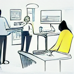 "Call center agent sketch illustration. Modern workplace with a friendly call agent using a headset and computer, representing customer service and communication in a professional setting. Ideal for job postings related to customer service, call center, and communication roles."