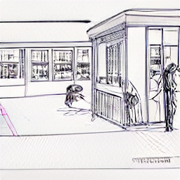 ** "Kiosk Aushilfe in Zurich: Sketch style illustration of a friendly person working at a modern kiosk cash register, interacting with a customer. Find part-time work in a dynamic and friendly team. #Kiosk #Aushilfe #Zurich #PartTimeJob #Retail"