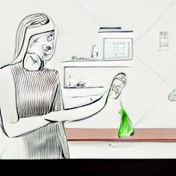 ** "A cheerful cleaning lady working part-time in a modern kitchen. The illustration showcases tasks such as cleaning, dusting, and vacuuming, promoting a positive and reliable image for a cleaning job. Cleaning lady, domestic worker, part-time job, cleaning services."