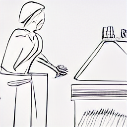 "Housekeeper in Thun, Switzerland, cleaning a modern home. Sketch-style illustration showcasing a friendly and reliable cleaning professional in a bright and clean living space. Find a flexible cleaning job in Thun."