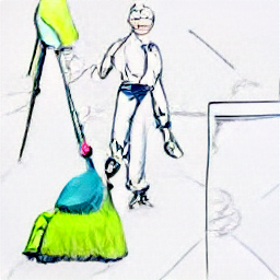 ** "Cleaning Professional in Switzerland, Part-Time Flexible Job - A sketch-style illustration of a cleaning professional using modern equipment in a clean home, reflecting the reliability and professionalism of a cleaning service in Merenschwand, Switzerland. Find flexible part-time cleaning jobs with a focus on customer satisfaction."