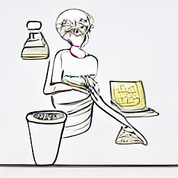 ** "A cleaning lady diligently cleaning a kitchen counter with a sponge in a modern apartment. Cleaning supplies are in a bucket next to her. This illustration depicts a cleaning professional in a contemporary setting, emphasizing the daily tasks and tools involved in cleaning services. cleaning lady, cleaning service, domestic worker, cleaning, cleaning supplies, house cleaning, apartment cleaning."